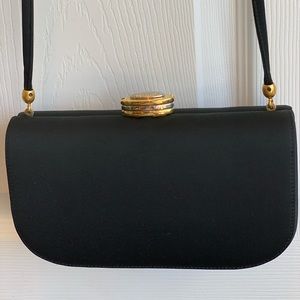 Vintage rodeo black satin evening bag.gold/silver clasp 1999 22”drop